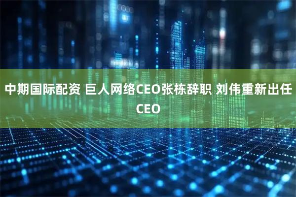 中期国际配资 巨人网络CEO张栋辞职 刘伟重新出任CEO
